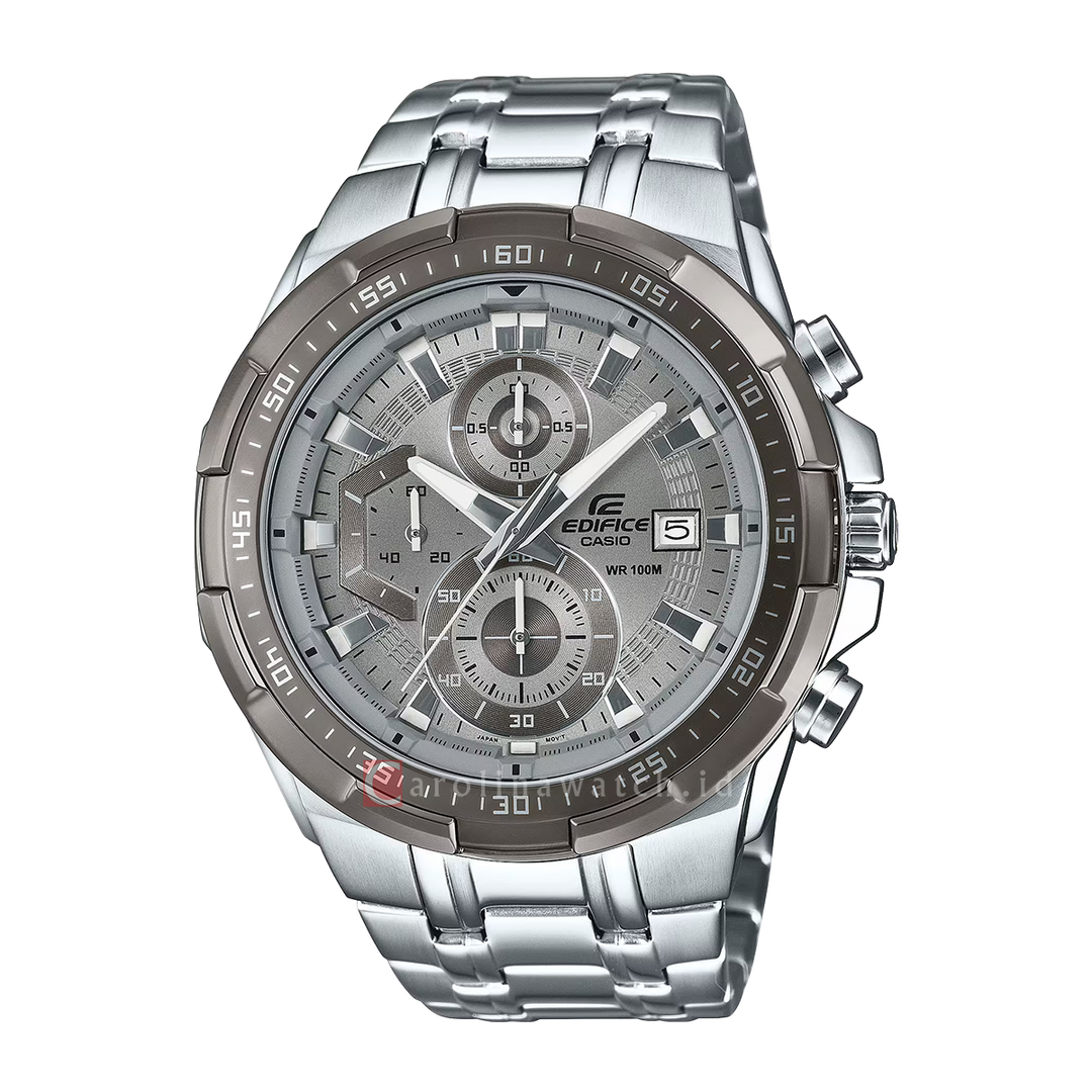 Jam Tangan Casio Edifice Standard Chronograph EFR-539DE-8A Men Grey Dial Stainless Steel Band