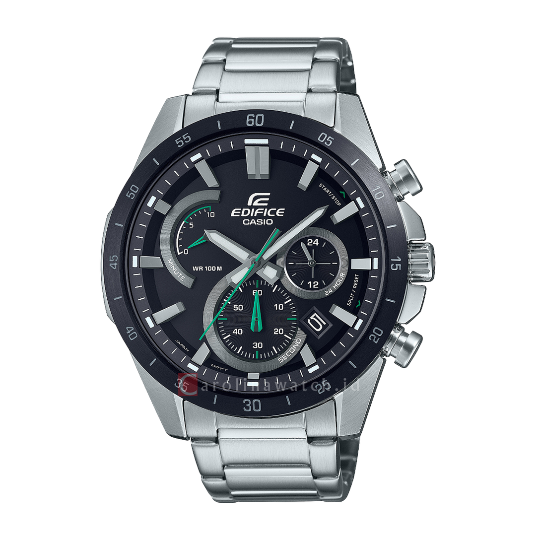 Jam Tangan Casio Edifice EFR-573DB-1A Men Chronograph Black Dial Stainless Steel Strap