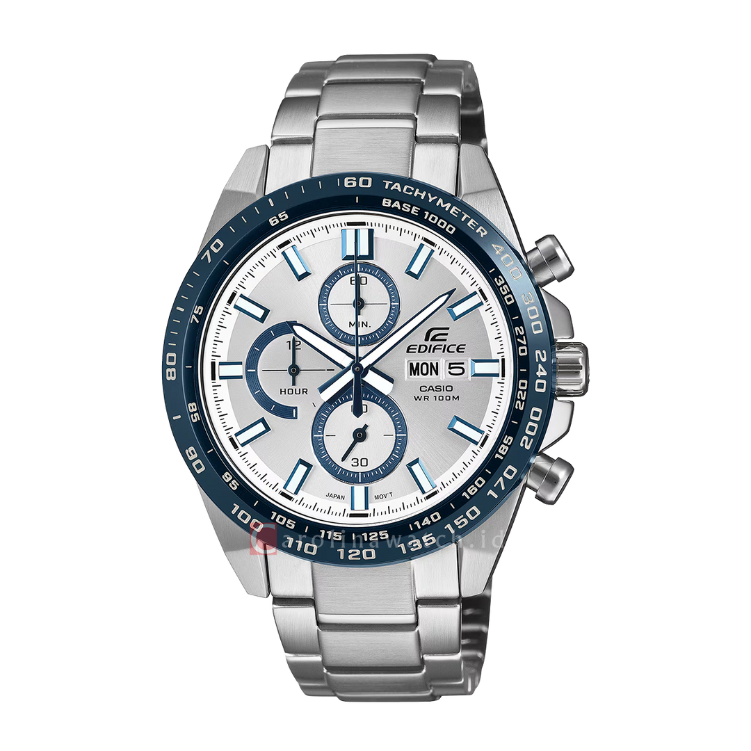 Jam Tangan Casio Edifice Standard Chronograph EFR-574DE-7A Men Silver White Dial Stainless Steel Band