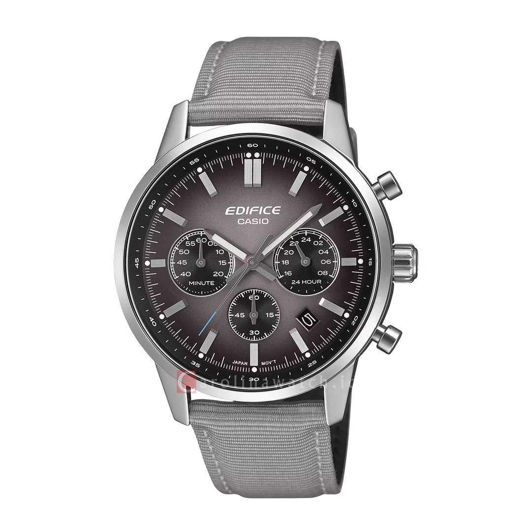 Jam Tangan Casio Edifice Standard Chronograph EFR-575C-8A Men Grey Dial Grey Leather Band