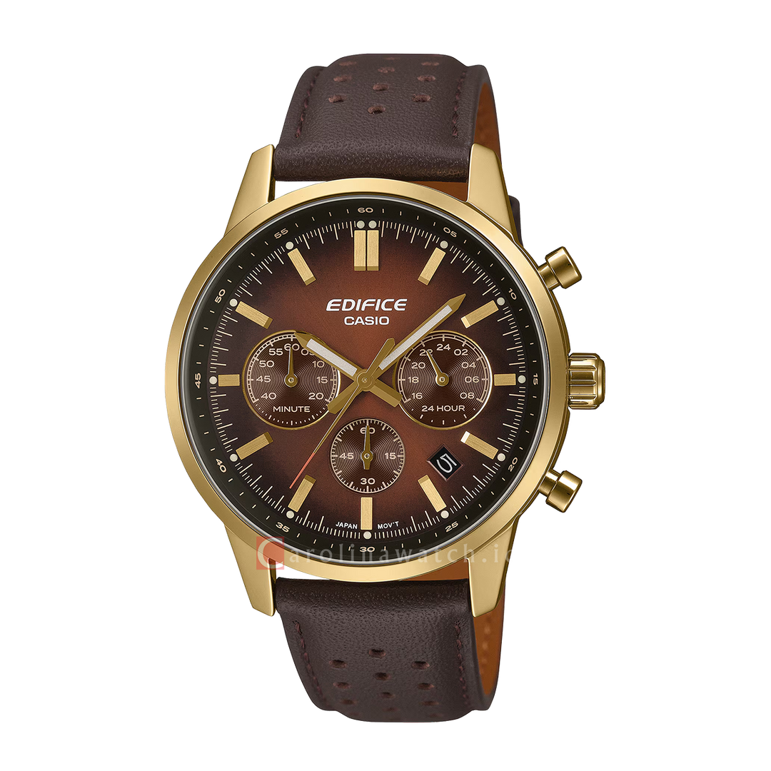 Jam Tangan Casio Edifice Standard Chronograph EFR-575CL-5A Men Brown Dial Brown Leather Band