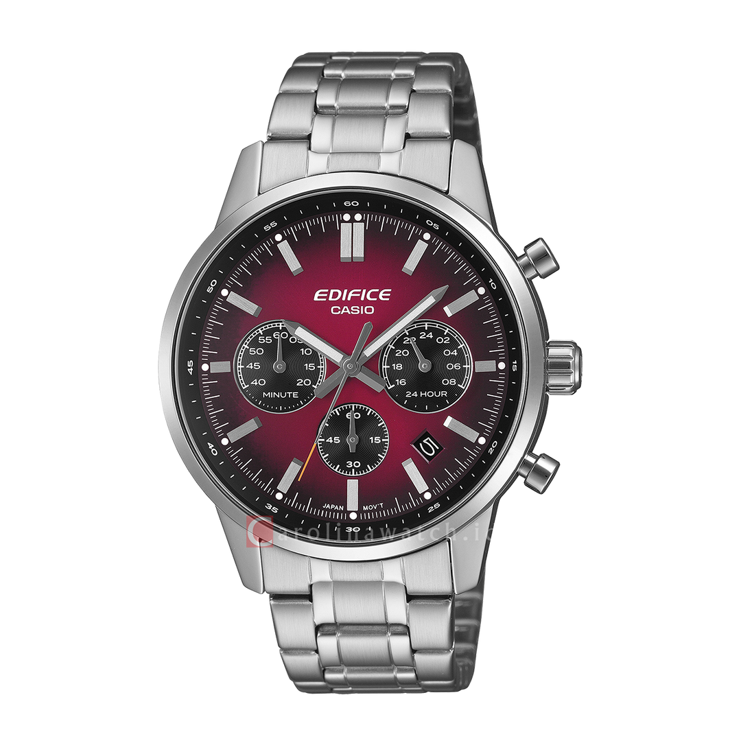 Jam Tangan Casio Edifice Standard Chronograph EFR-575D-4A Men Red Dial Stainless Steel Band