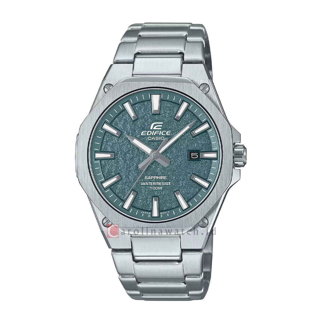 Jam Tangan Casio Edifice 3-Hand Analog EFR-S108DE-3A Sapphire Men Green Dial Stainless Steel Band