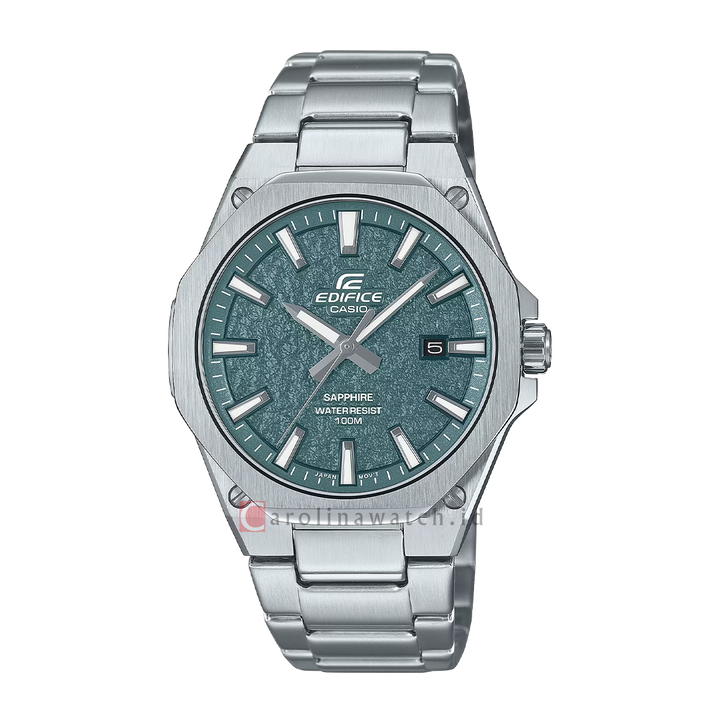 Jam Tangan Casio Edifice 3-Hand Analog EFR-S108DE-3A Sapphire Men Green Dial Stainless Steel Band