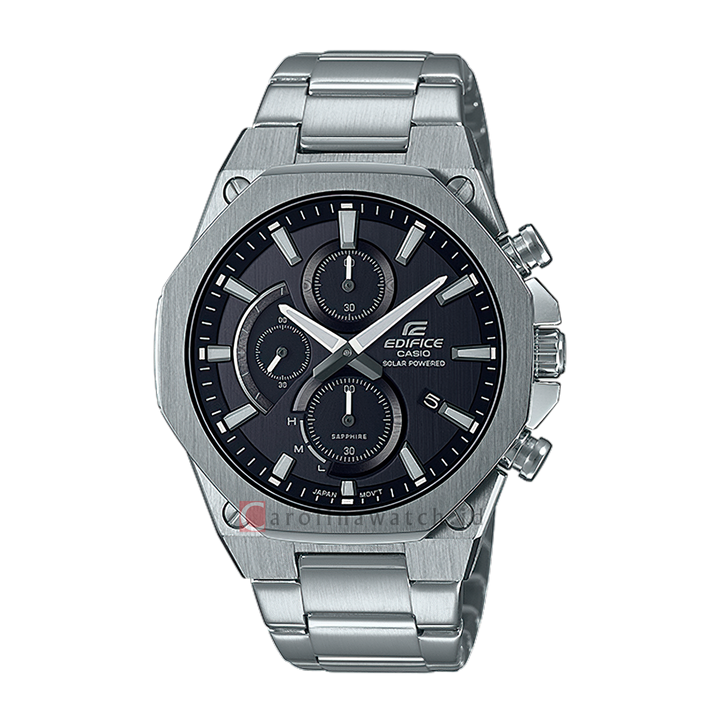 Jam Tangan Casio Edifice Slim Line EFS-S570D-1A Chronograph Tough Solar Men Black Dial Stainless Steel Band