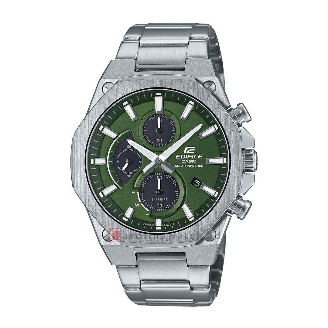 Jam Tangan Casio Edifice Slim Line EFS-S570D-3A Chronograph Tough Solar Men Green Dial Stainless Steel Band