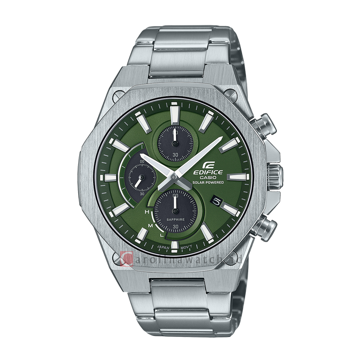 Jam Tangan Casio Edifice Slim Line EFS-S570D-3A Chronograph Tough Solar Men Green Dial Stainless Steel Band