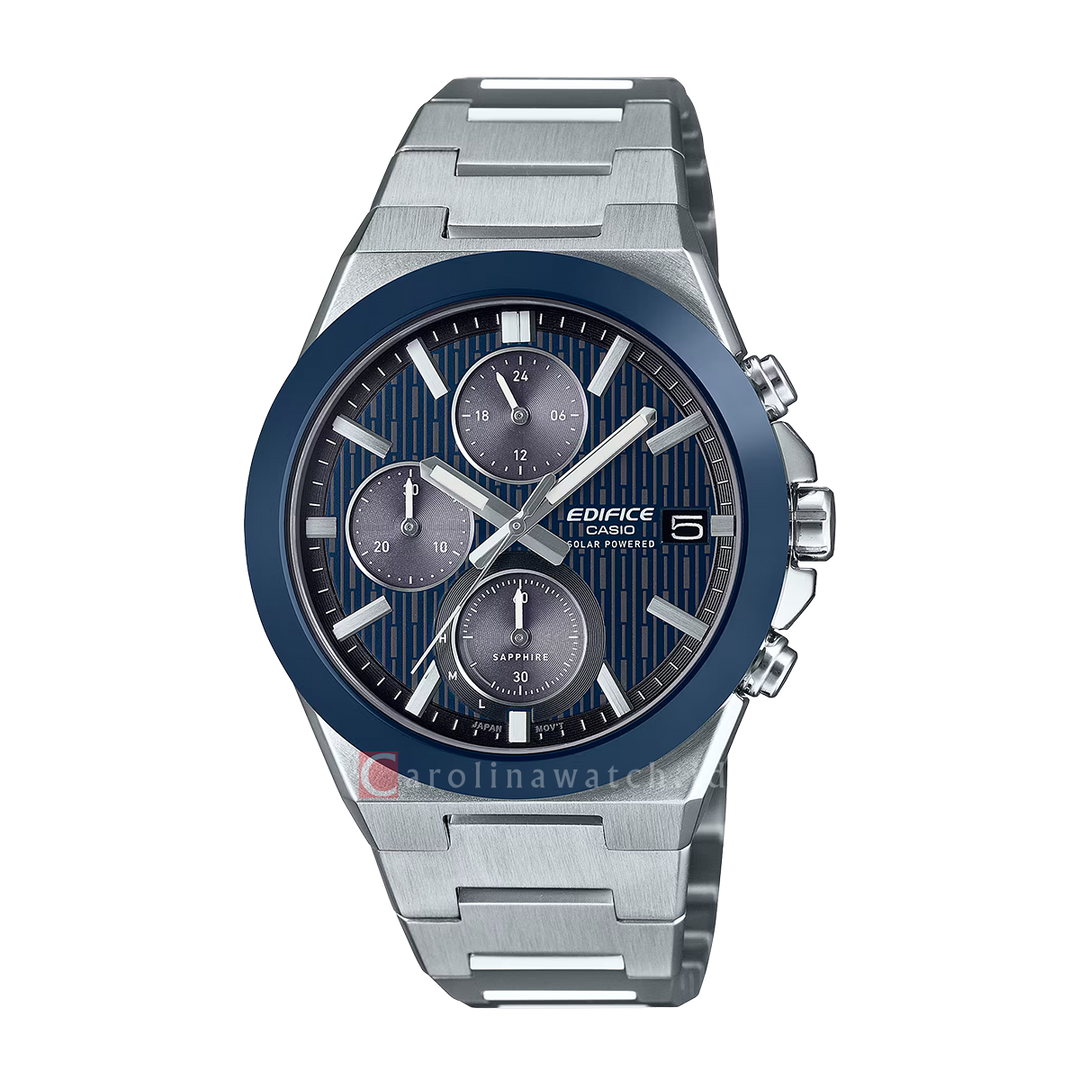 Jam Tangan Casio Edifice Solar Powered Chronograph EFS-S650D-2A Sapphire Men Dark Blue Dial Stainless Steel Band