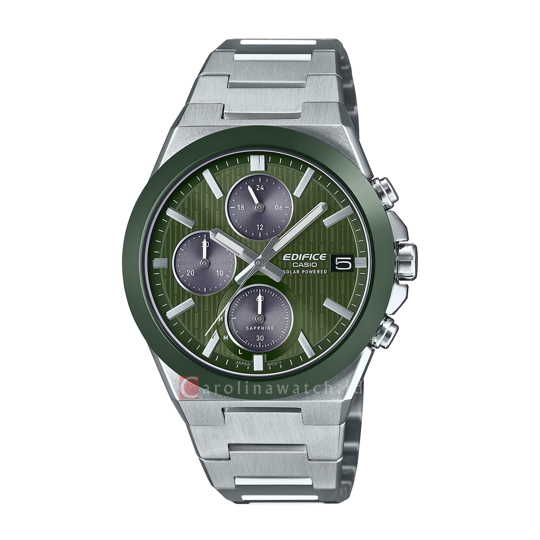 Jam Tangan Casio Edifice Solar Powered Chronograph EFS-S650D-3A Sapphire Men Green Dial Stainless Steel Band