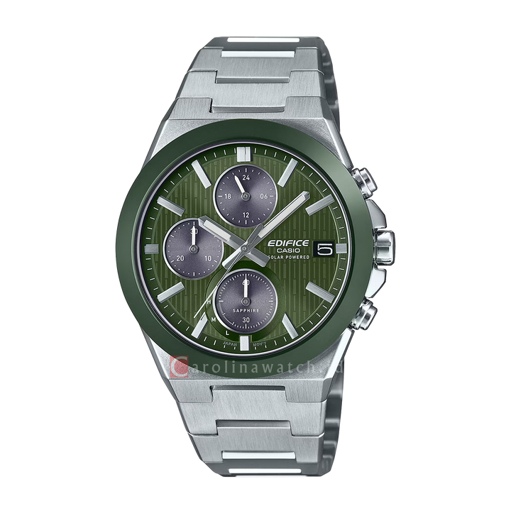 Jam Tangan Casio Edifice Solar Powered Chronograph EFS-S650D-3A Sapphire Men Green Dial Stainless Steel Band