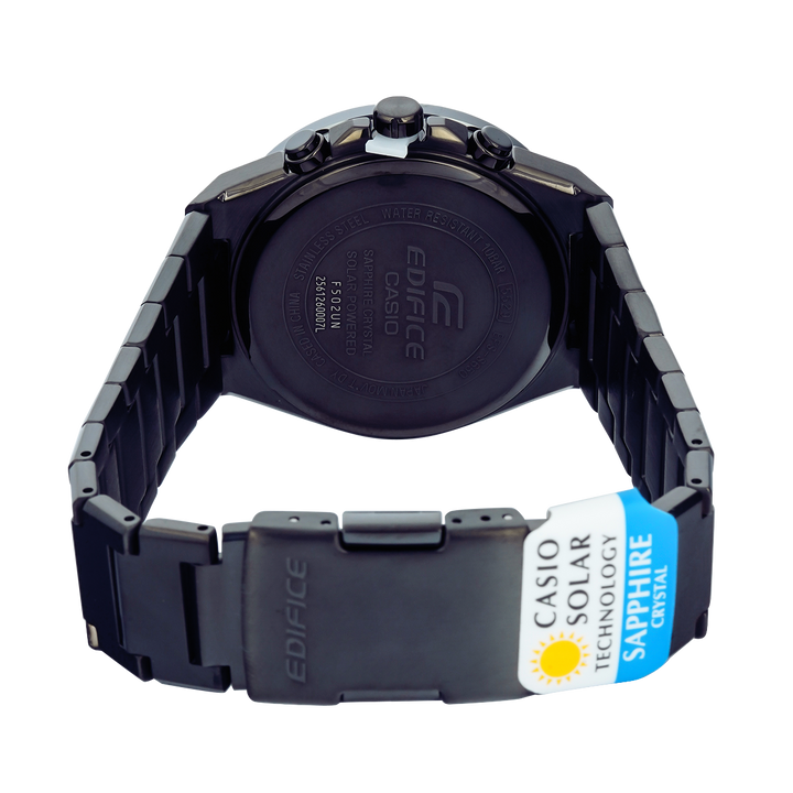Jam Tangan Casio Edifice Solar Powered Chronograph EFS-S650DC-1A Sapphire Men Black Dial Black Stainless Steel Band