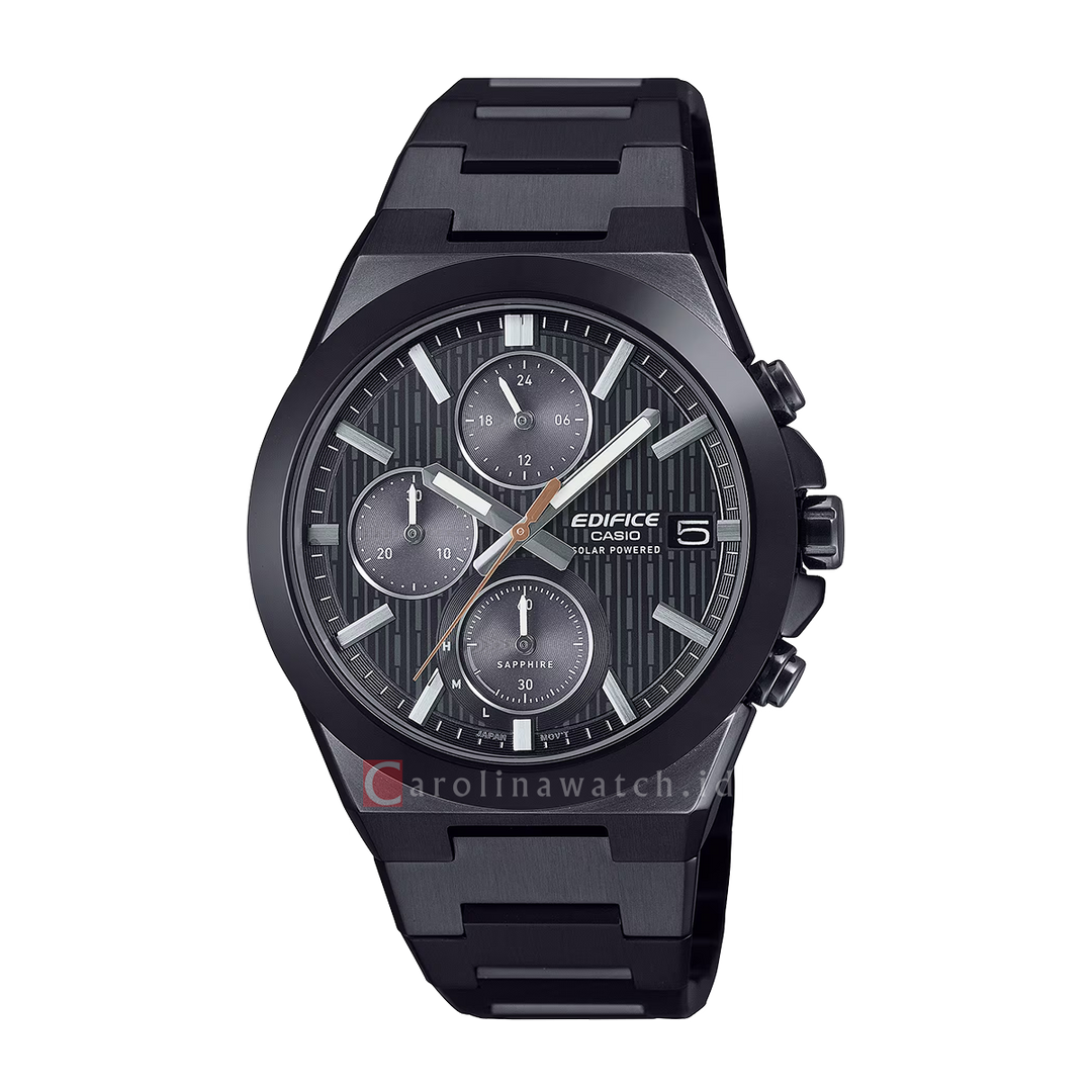 Jam Tangan Casio Edifice Solar Powered Chronograph EFS-S650DC-1A Sapphire Men Black Dial Black Stainless Steel Band