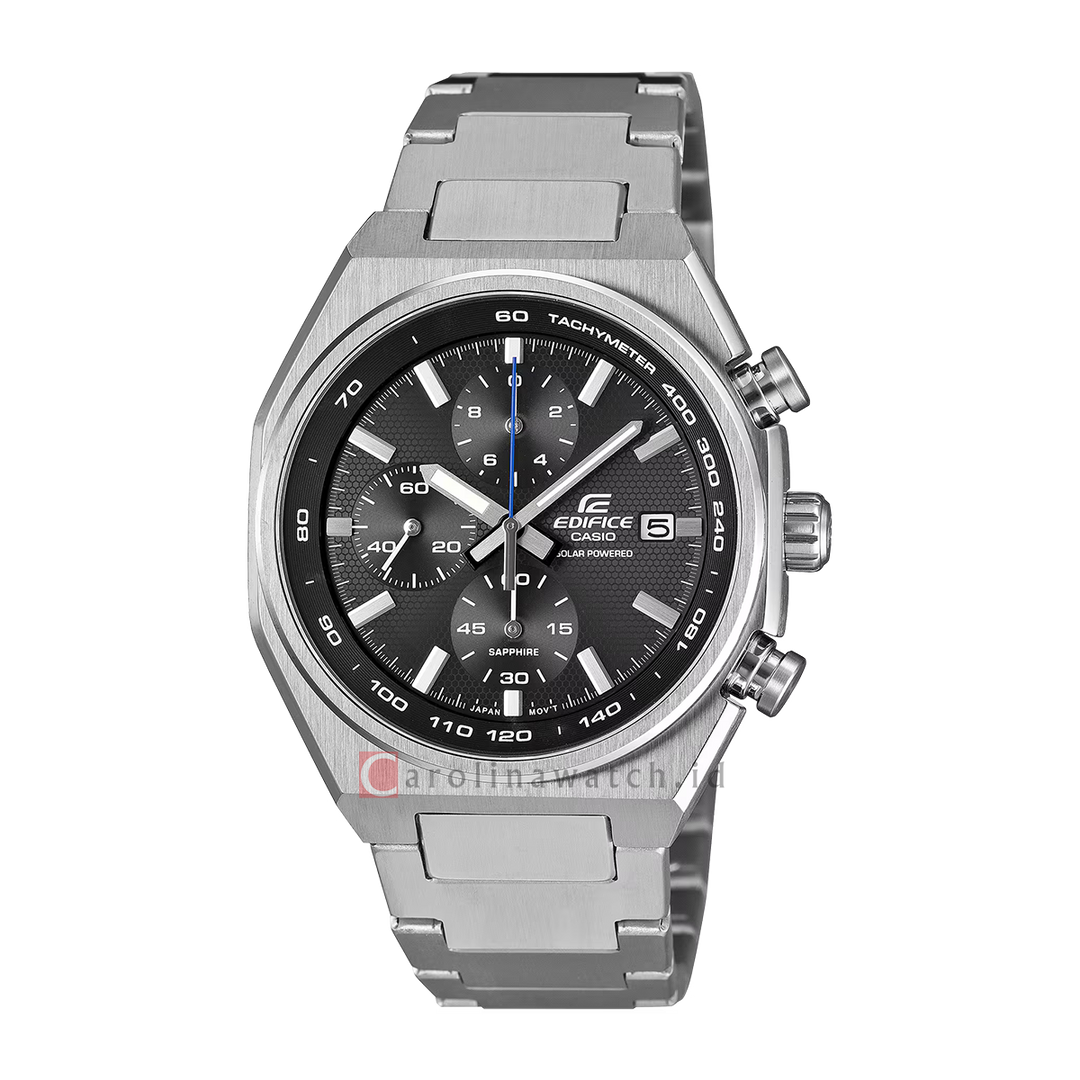 Jam Tangan Casio Edifice Solar Powered Chronograph EFS-S660D-1A Sapphire Men Black Dial Stainless Steel Band
