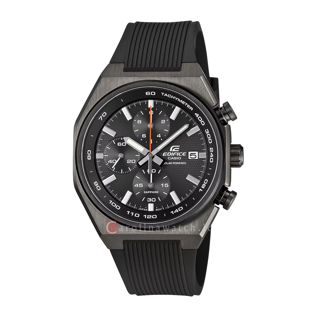 Jam Tangan Casio Edifice Solar Powered Chronograph EFS-S660PB-1A Sapphire Men Black Dial Black Resin Band