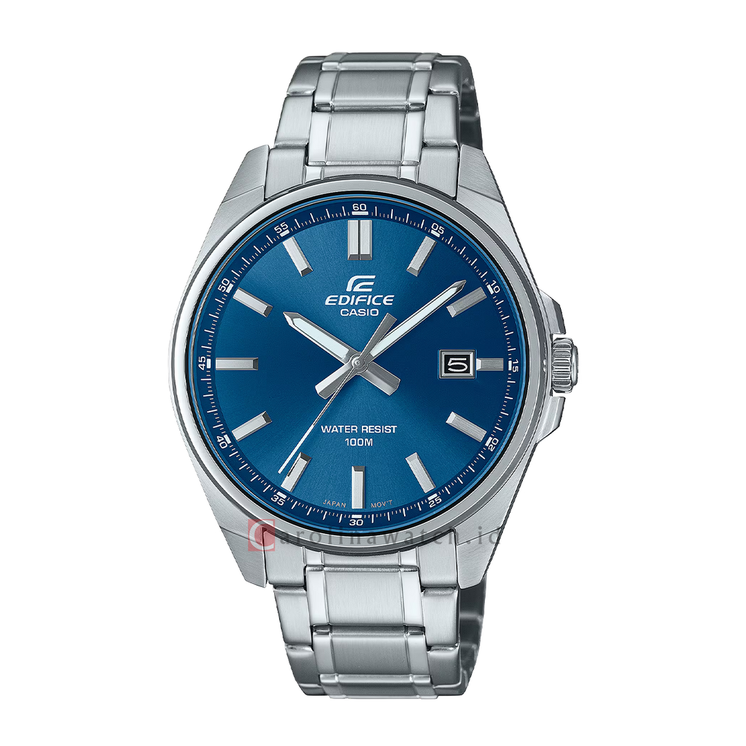 Jam Tangan Casio Edifice 3-Hand Analog EFV-150D-2A Men Blue Dial Stainless Steel Band