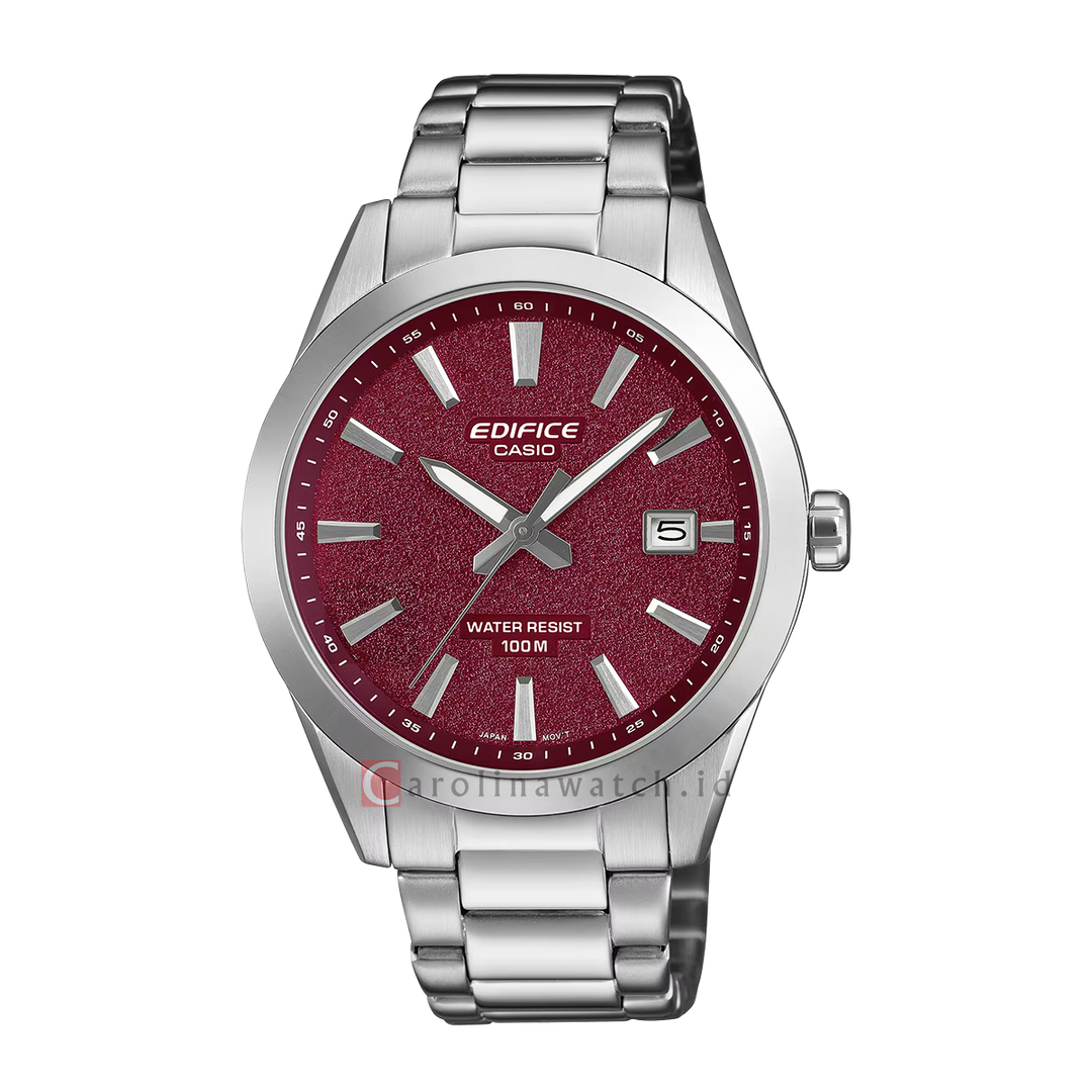 Jam Tangan Casio Edifice EFV-160D-4A Men Red Dial Stainless Steel Band