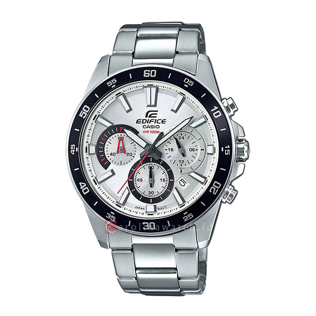 Jam Tangan Casio Edifice Standard Chronograph EFV-570D-7A Men Silver Dial Stainless Steel Band