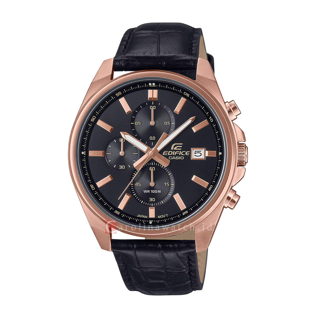 Jam Tangan Casio Edifice EFV-610ECL-1A Men Chronograph Black Dial Black Leather Band