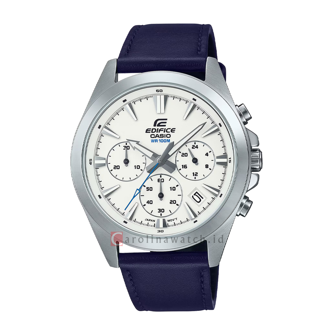 Jam Tangan Casio Edifice EFV-630L-7A Men Chronograph White Dial Blue Leather Band