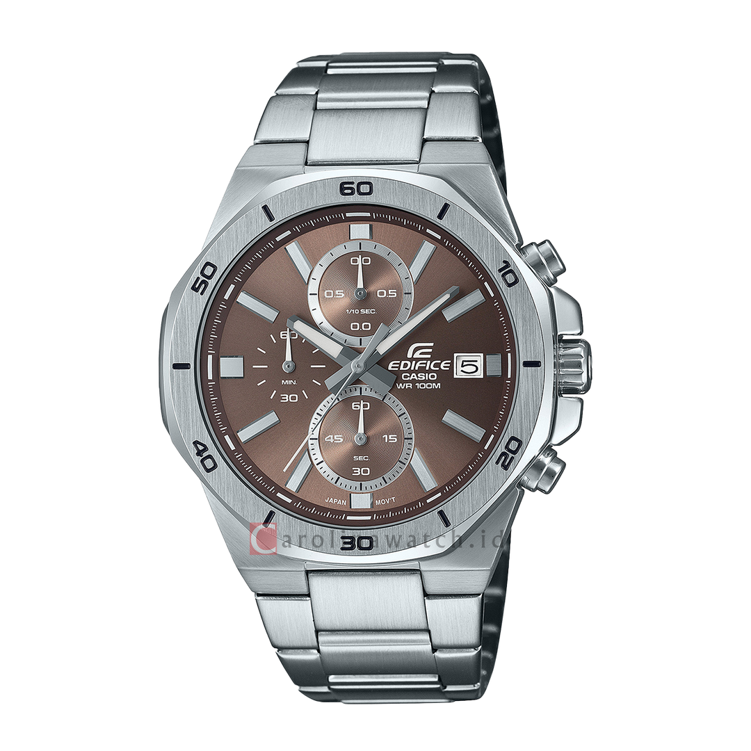 Jam Tangan Casio Edifice EFV-640D-5A Men Standard Chronograph Brown Dial Stainless Steel Band