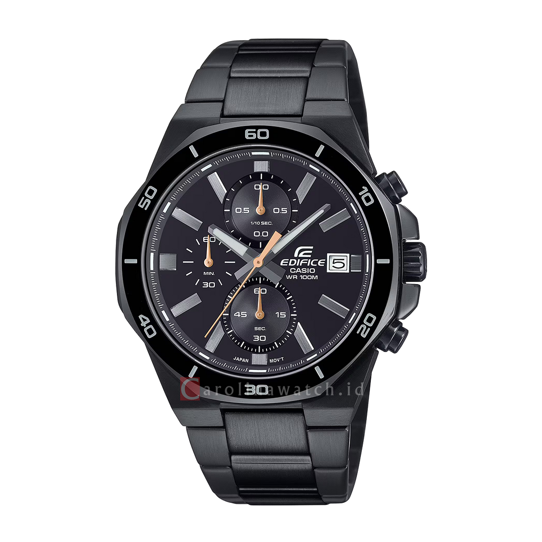 Jam Tangan Casio Edifice EFV-640DC-1A Men Standard Chronograph Black Dial Black Stainless Steel Strap