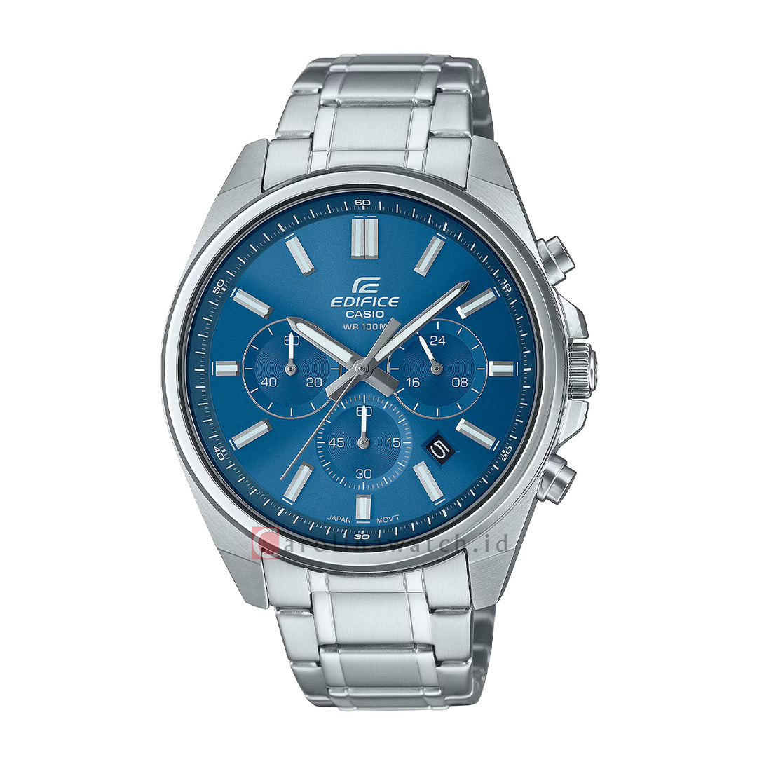 Jam Tangan Casio Edifice Standard EFV-650D-2A Chronograph Men Blue Dial Stainless Steel Band
