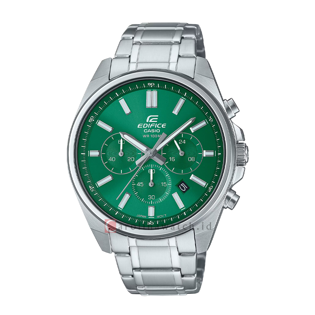 Jam Tangan Casio Edifice Standard EFV-650D-3A Chronograph Men Green Dial Stainless Steel Band