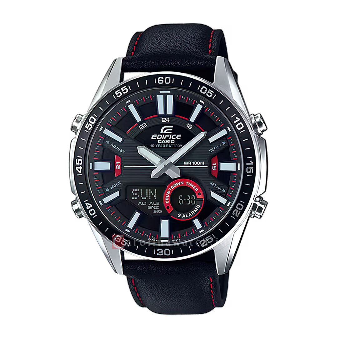 Jam Tangan Casio Edifice EFV-C100L-1A Men Black Dial Black Leather Band