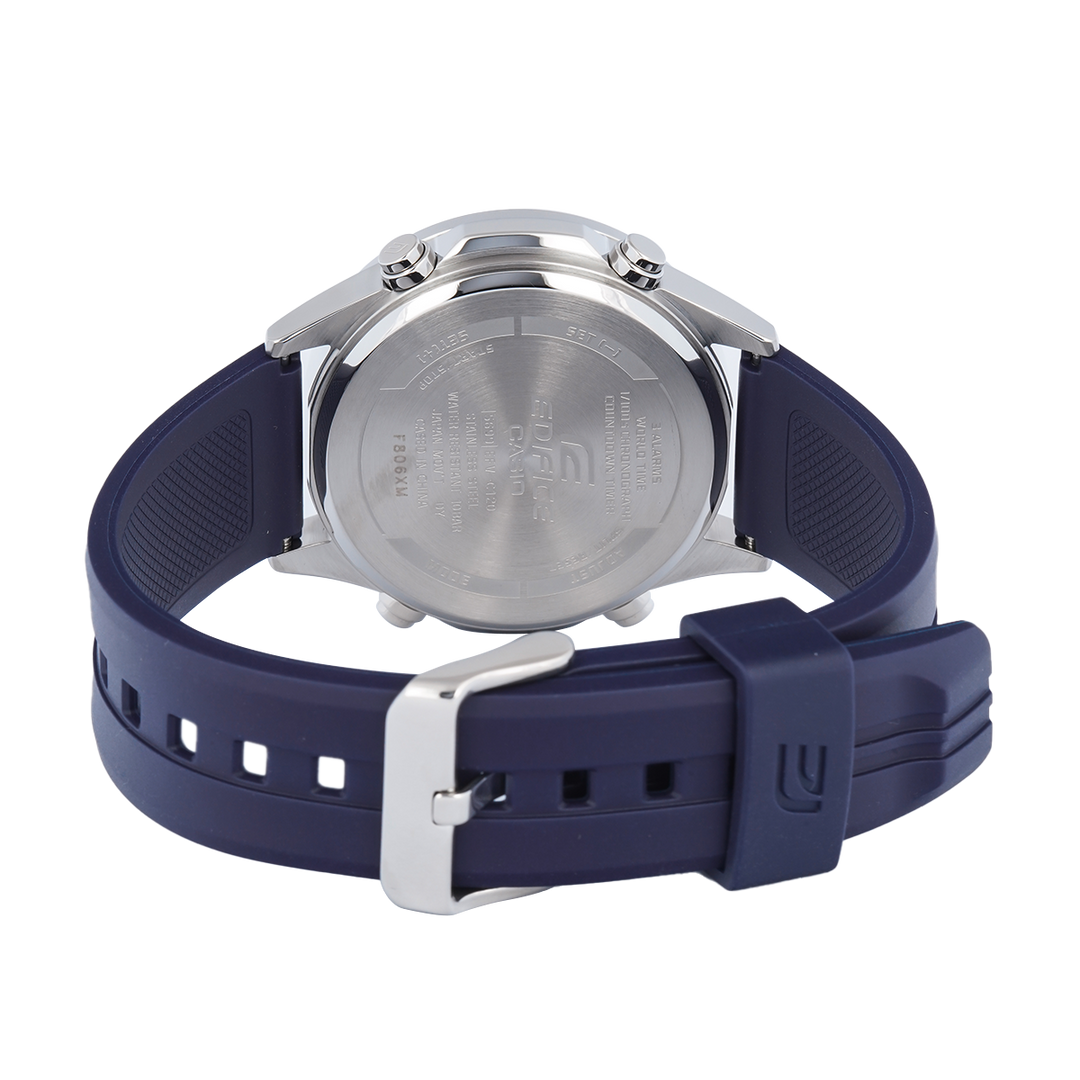 Jam Tangan Casio Edifice EFV-C120P-1A2 Men Black Digital Analog Dial Black Resin Band