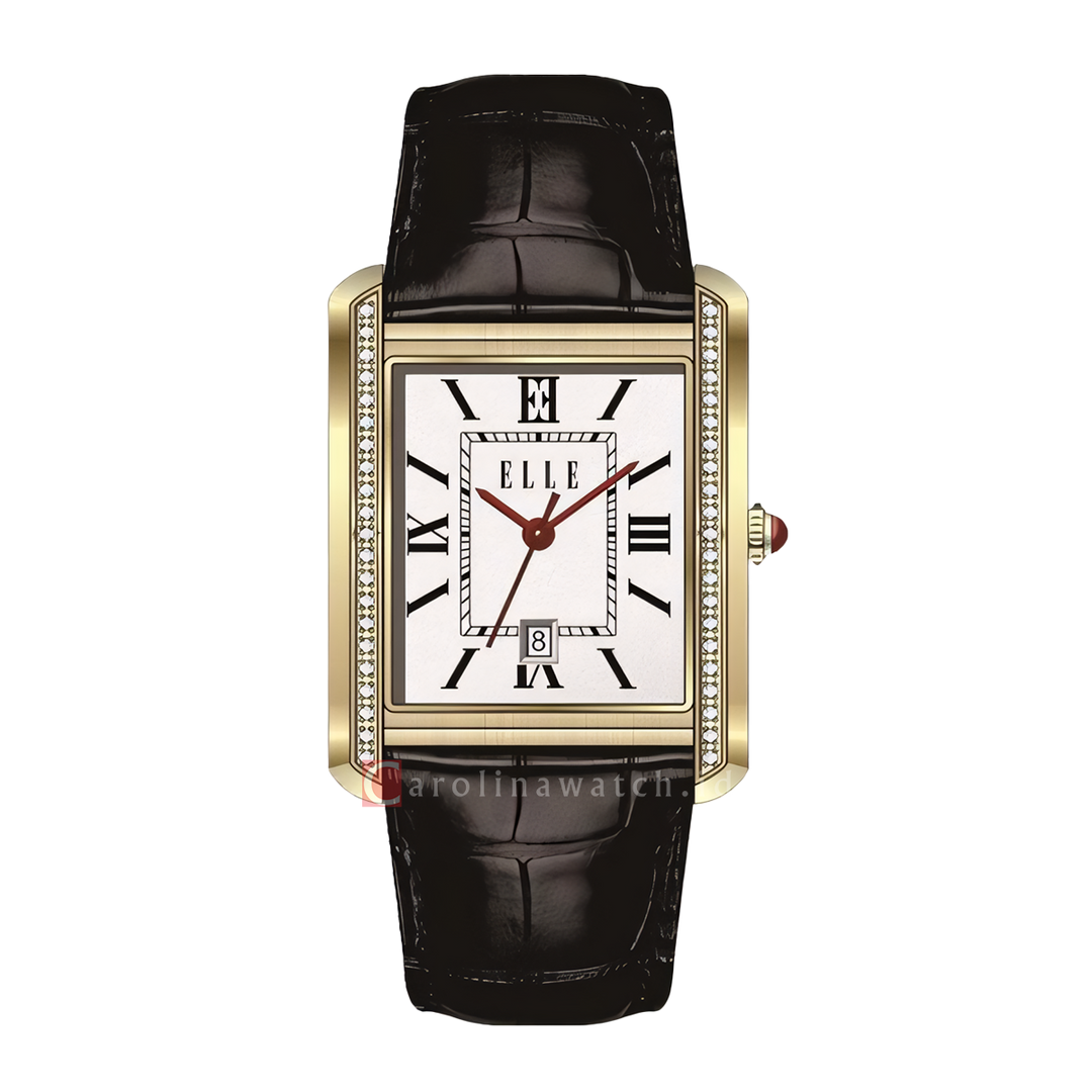 Jam Tangan ELLE Douceur EL021-3G01-L03 Women Silver White Dial Brown Leather Strap