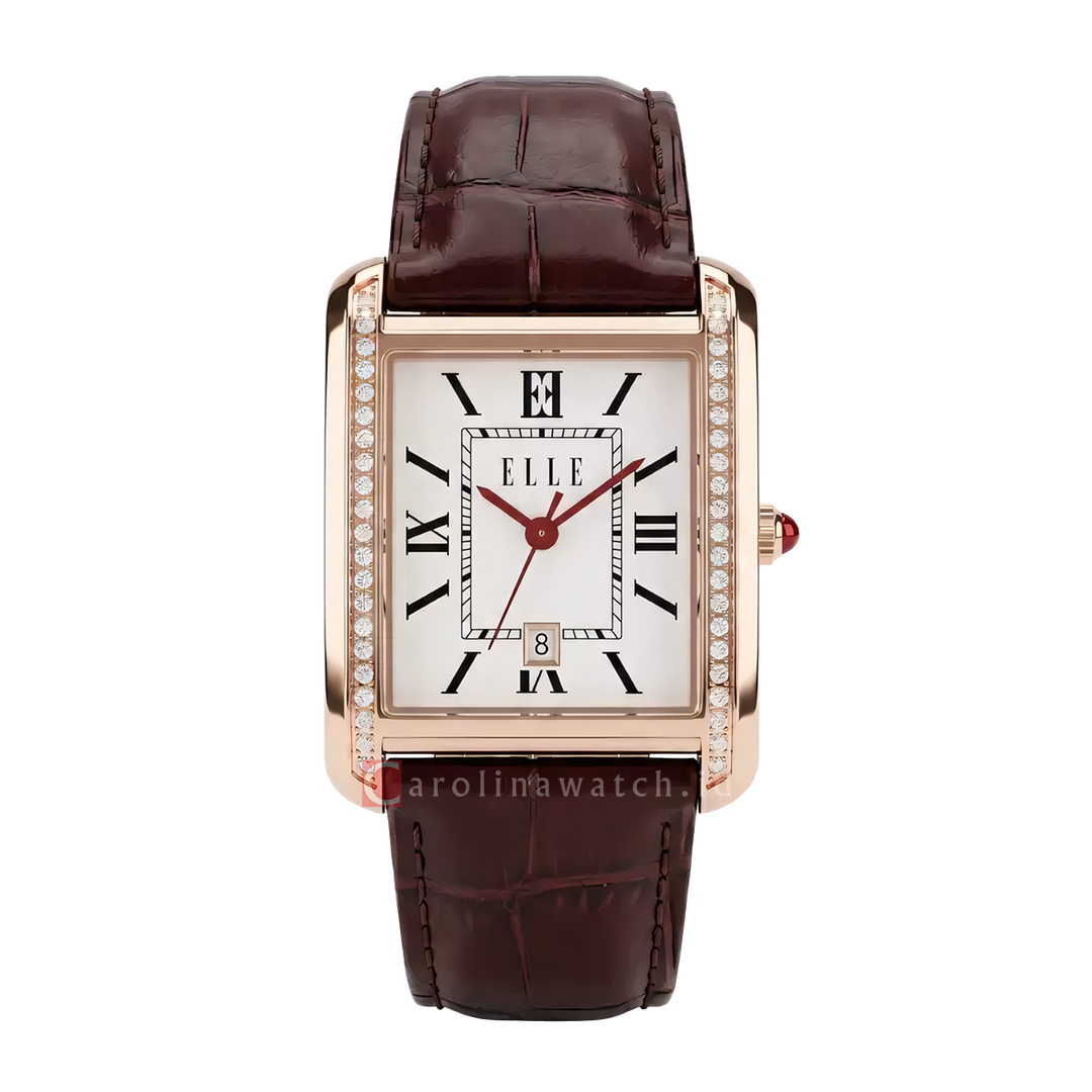 Jam Tangan ELLE Douceur EL021-3RG01-L08 Women Silver White Dial Brown Leather Strap