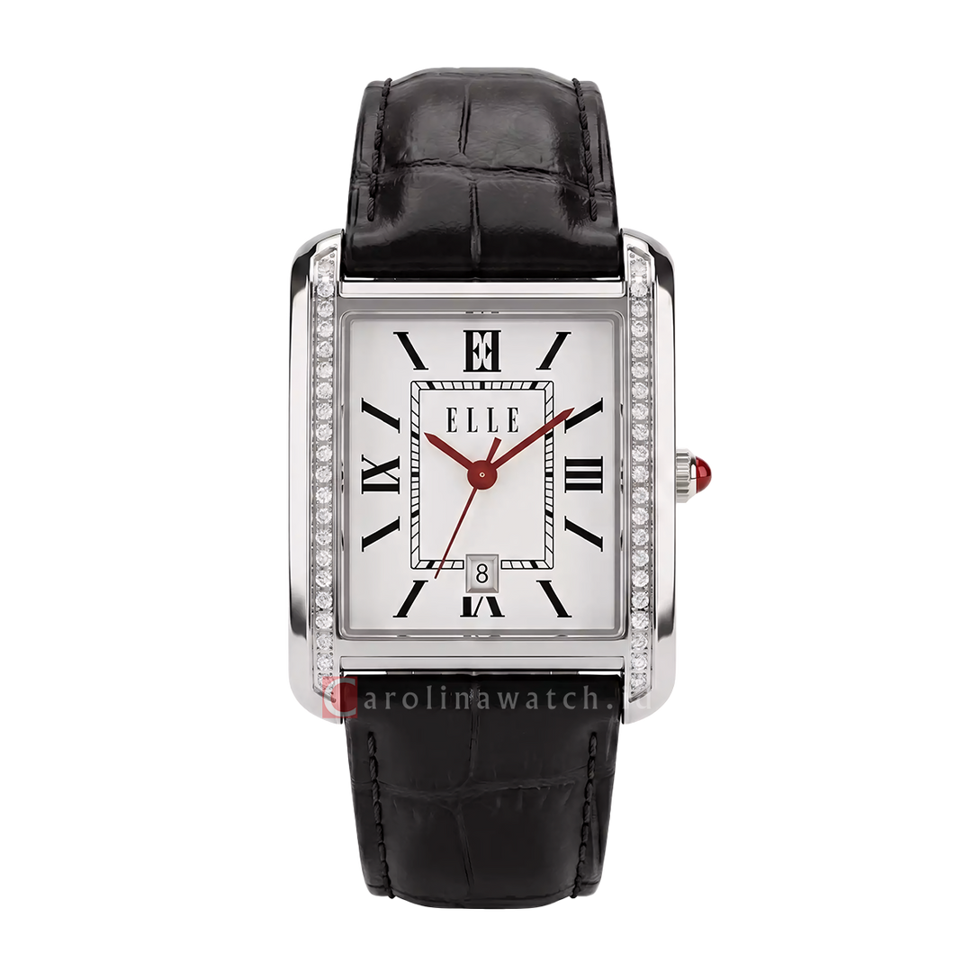 Jam Tangan ELLE Douceur EL021-3S01-L03 Women Silver White Dial Black Leather Strap
