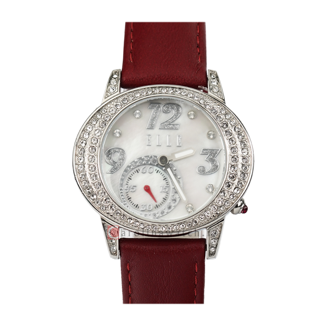 Jam Tangan Elle Time EL20054S05N Women Silver Dial Brown Leather Strap