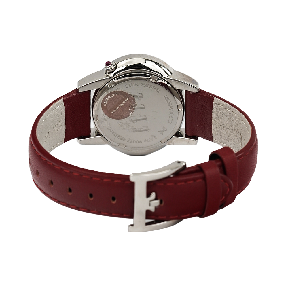 Jam Tangan Elle Time EL20054S05N Women Silver Dial Brown Leather Strap