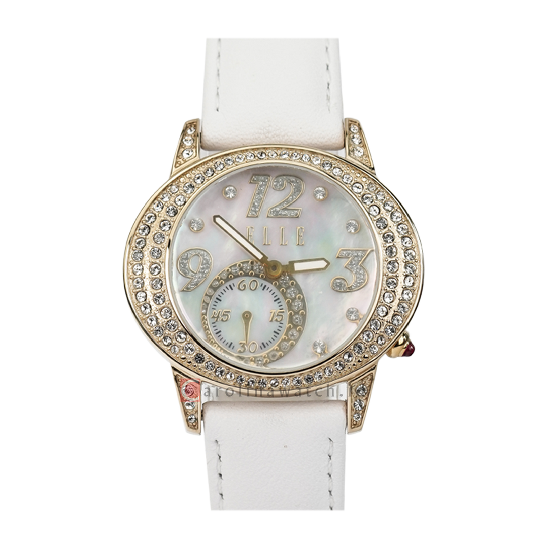 Jam Tangan Elle Time EL20054S06N Women MOP Dial White Leather Strap