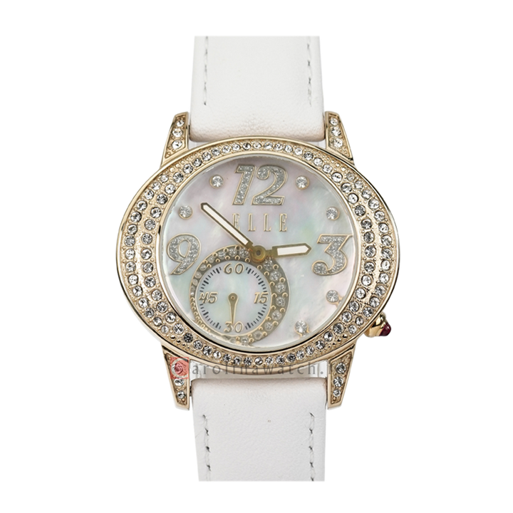 Jam Tangan Elle Time EL20054S06N Women MOP Dial White Leather Strap