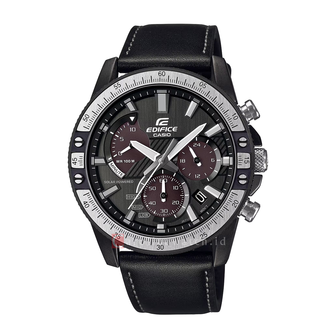 Jam Tangan Casio Edifice Solar Powered Chronograph EQS-930TL-1A Men Black Dial Black Leather Band