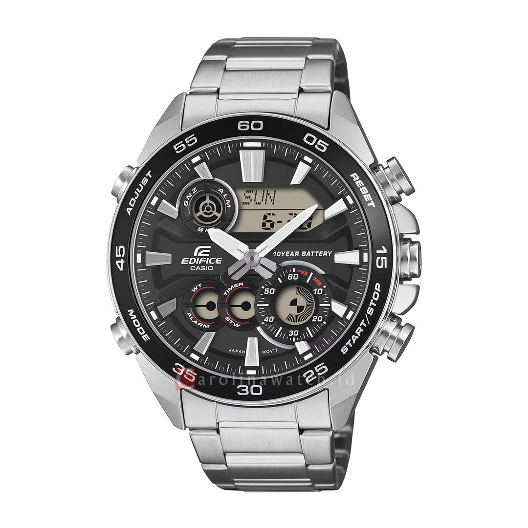 Jam Tangan Casio Edifice ERA-130D-1A Men Black Analog-Digital Dial Silver Stainless Steel Band