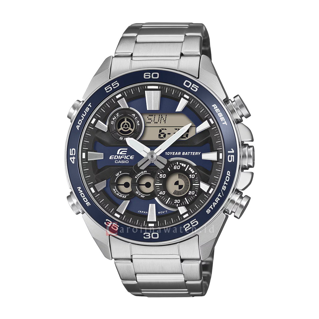 Jam Tangan Casio Edifice ERA-130D-2A Men Blue Analog-Digital Dial Silver Stainless Steel Band