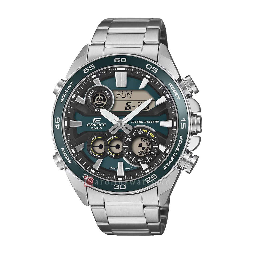 Jam Tangan Casio Edifice ERA-130D-3A Men Green Analog-Digital Dial Silver Stainless Steel Band