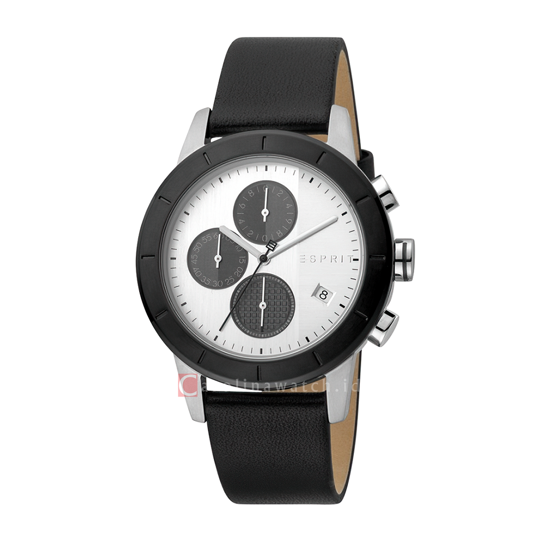 Jam Tangan ESPRIT ES1G108L0055 Men White Dial Black Leather Strap