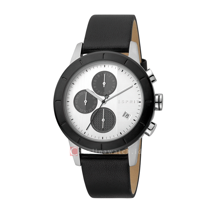 Jam Tangan ESPRIT ES1G108L0055 Men White Dial Black Leather Strap