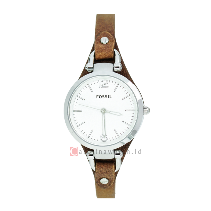 Jam Tangan Fossil Georgia ES3060 Women White Dial Brown Leather Strap