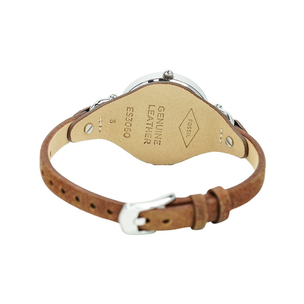 Jam Tangan Fossil Georgia ES3060 Women White Dial Brown Leather Strap