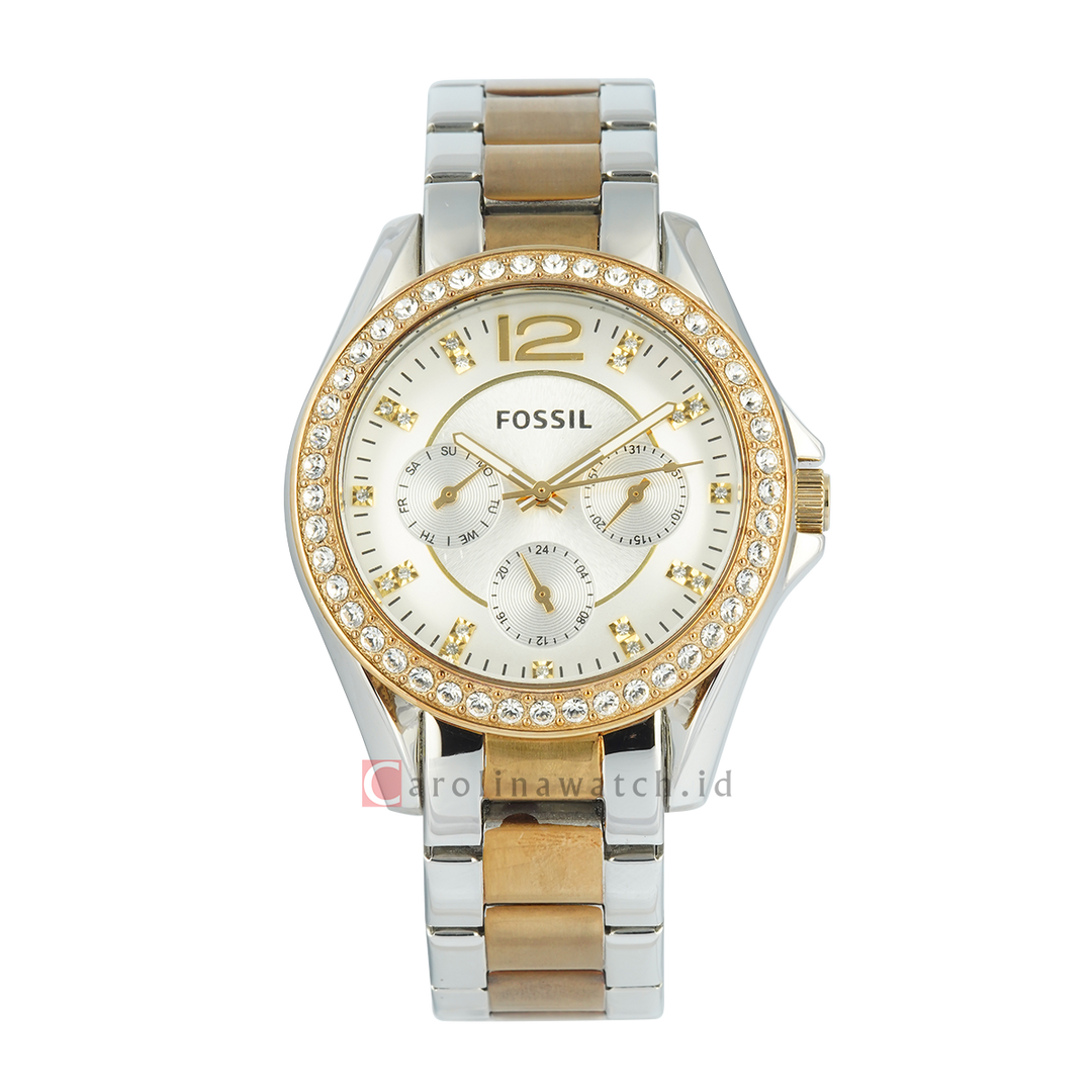 Jam Tangan Fossil Riley ES3204 Multifunction Women Silver Dial Dual Tone Stainless Steel Strap
