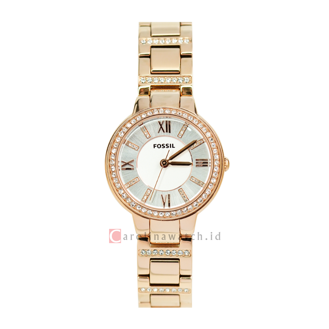 Jam Tangan Fossil Virginia ES3284 Women Silver Dial Rose Gold Stainless Steel Strap