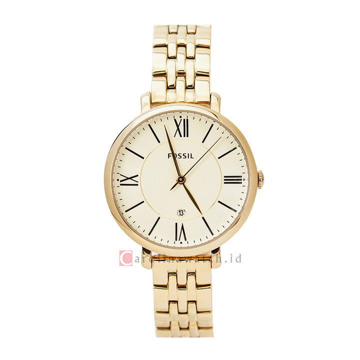 Jam Tangan Fossil Jacqueline ES3434 Women Champagne Dial Gold Stainless Steel Strap