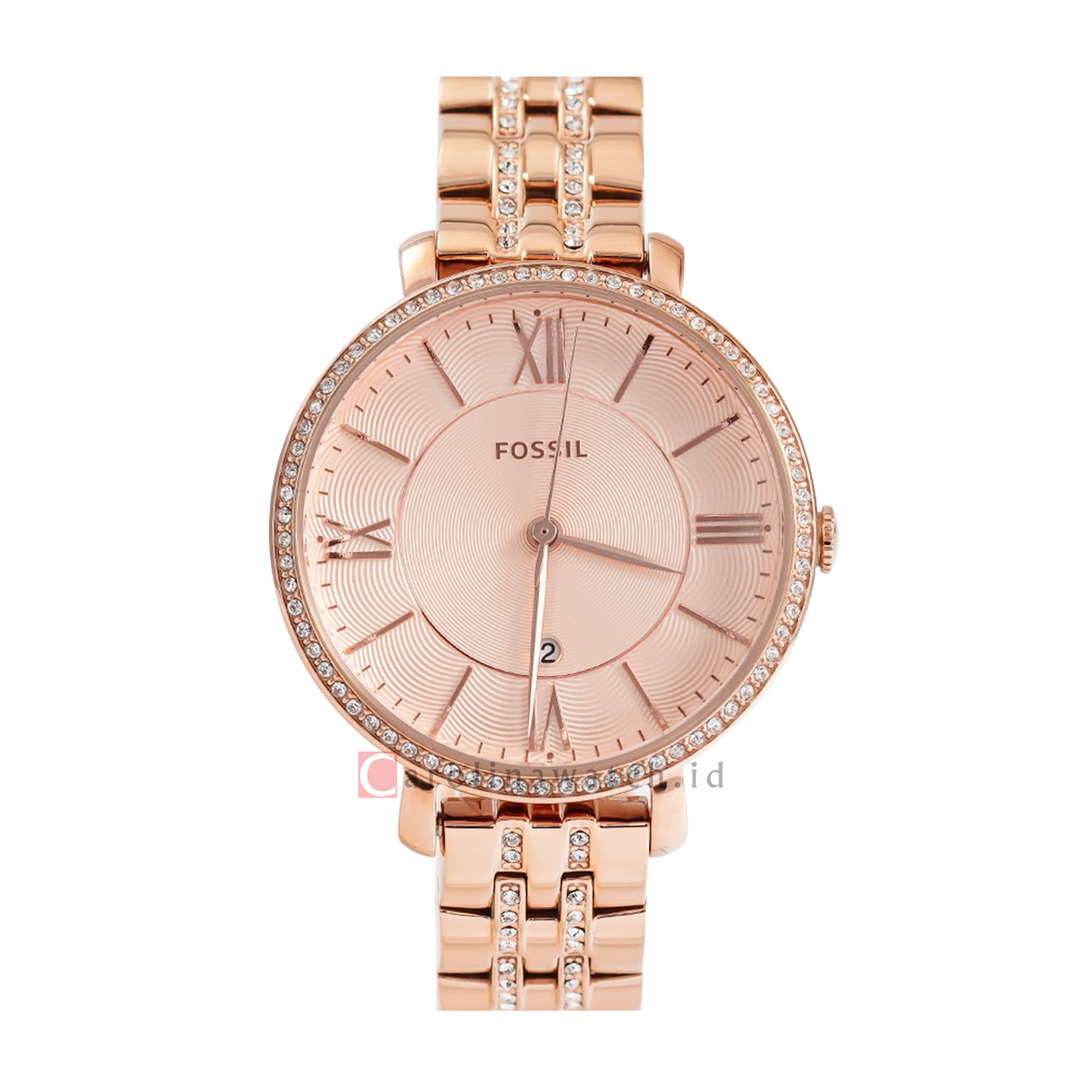 Jam Tangan Fossil Jacqueline ES3546 Women Rose Gold Dial Rose Gold Stainless Steel Strap