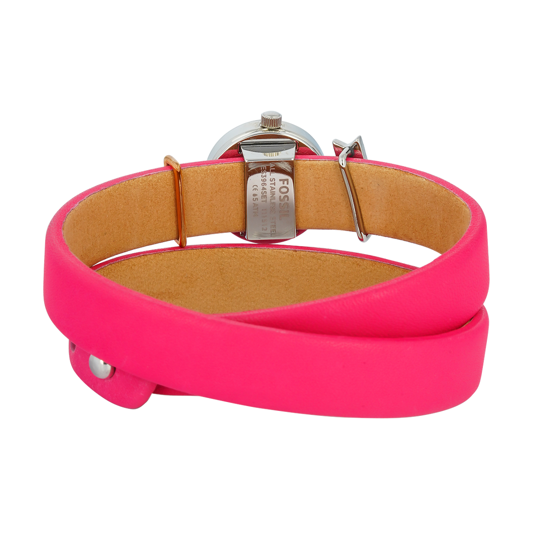 Jam Tangan Fossil Georgia ES3964SET Double Wrap Women White Dial Pink Leather Strap
