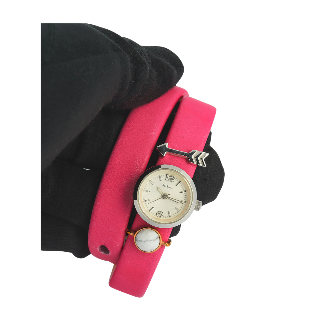 Jam Tangan Fossil Georgia ES3964SET Double Wrap Women White Dial Pink Leather Strap